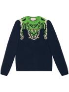 Gucci Wool Sweater With Tiger - Blue