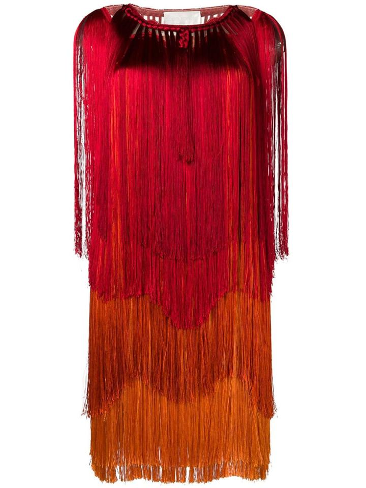 Alberta Ferretti Fringed Gradient Dress - Red
