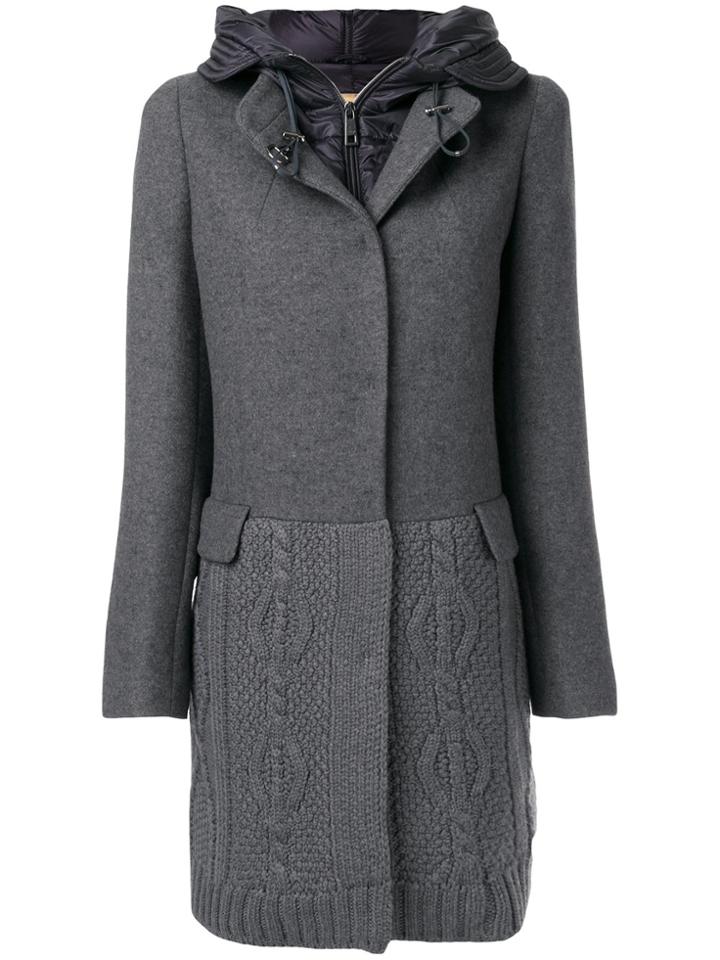 Fay Hooded Knit Coat - Grey