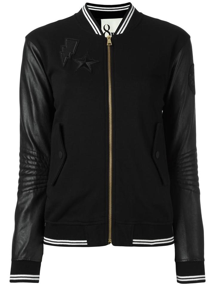 8pm Striped Detailing Bomber Jacket, Women's, Size: Medium, Black, Cotton/polyurethane/viscose