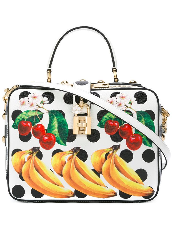 Dolce & Gabbana Fruit Print Satchel, Women's, White, Leather