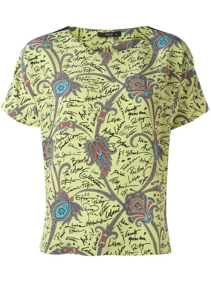 Etro Printed T-shirt, Women's, Size: 40, Green, Silk