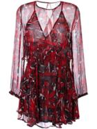 Iro Sheer Ruffle Mini Dress, Women's, Size: 36, Red, Cotton/viscose