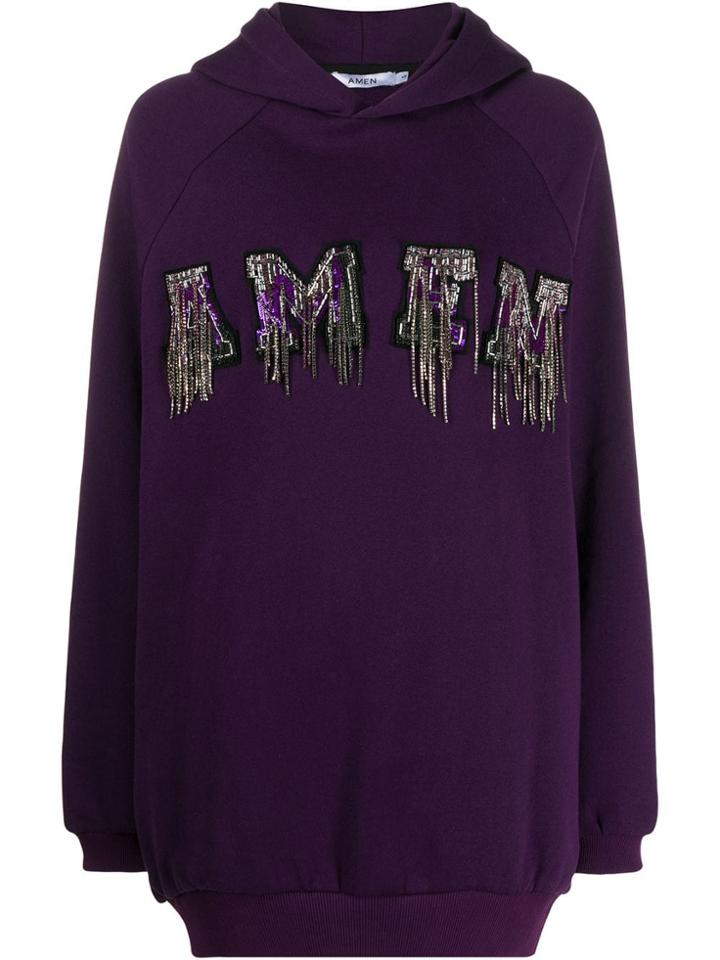 Amen Sequin Embroidered Hoodie - Purple