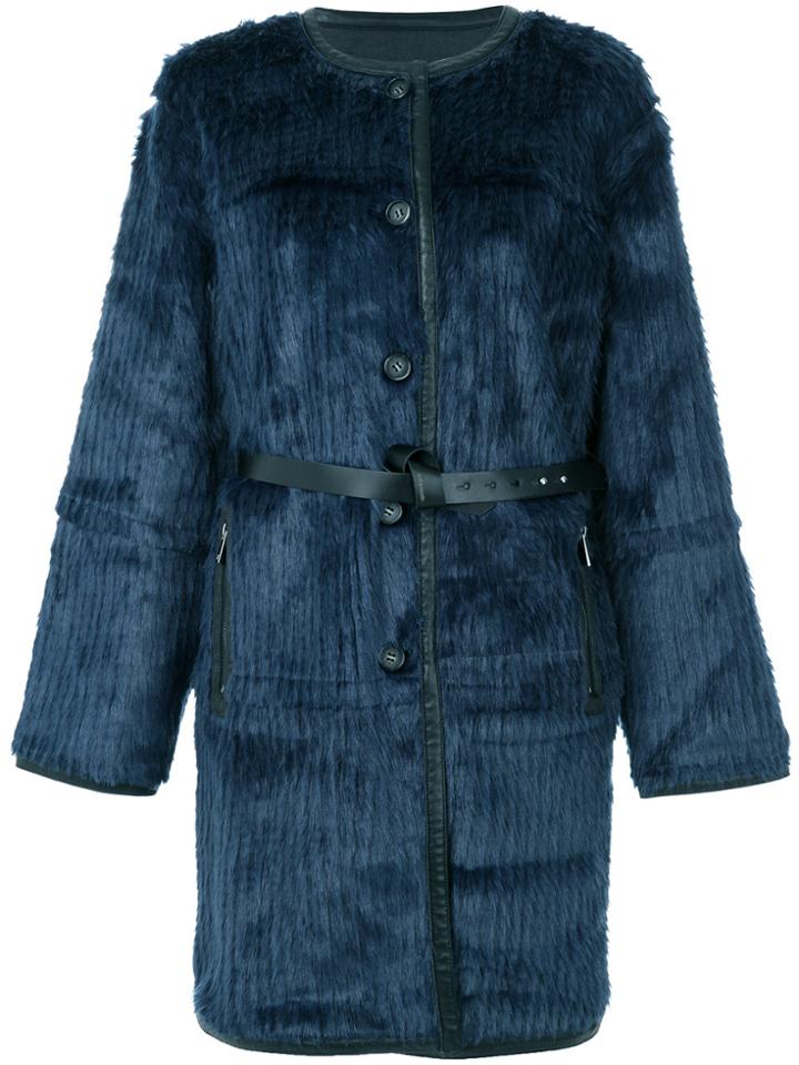 Urbancode Textured Belted Coat - Blue