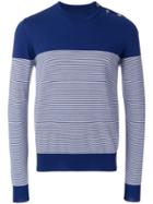 Maison Margiela Striped Buttoned Shoulder Sweater - Blue