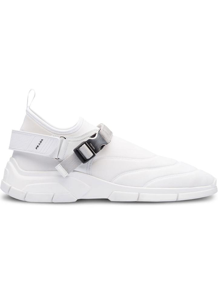 Prada Neoprene Sneakers With Decorative Stitching - White
