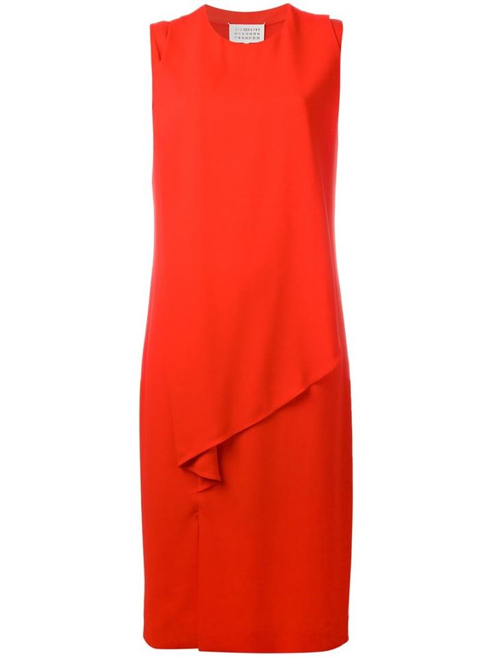 Maison Margiela Pleat Detail Shift Dress, Women's, Size: 42, Red, Viscose/spandex/elastane/acetate/silk