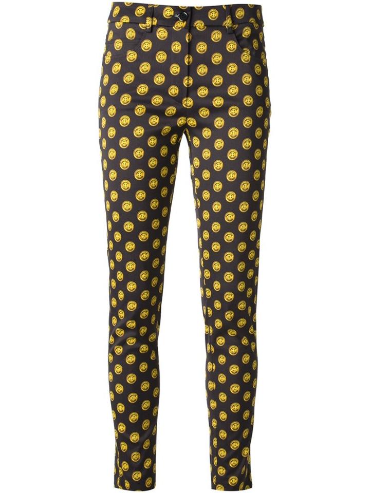 Moschino Button Print Skinny Trousers, Women's, Size: 46, Grey, Rayon/other Fibres