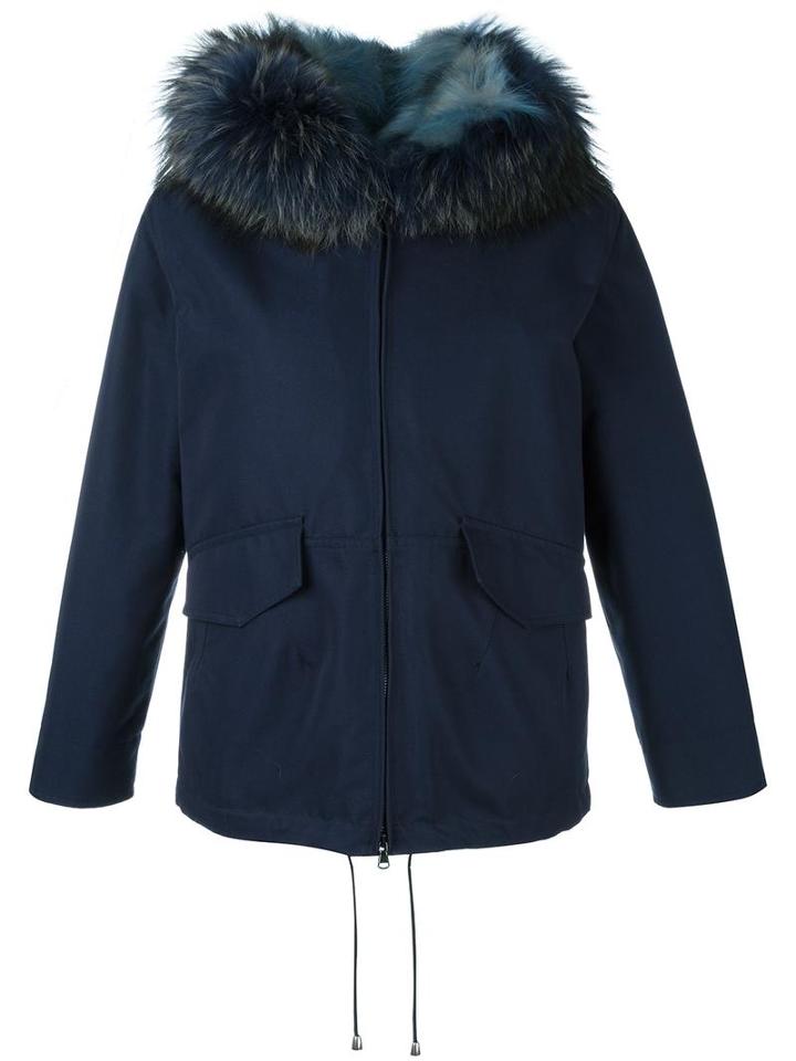 Zipped Parka Coat, Women's, Size: 42, Blue, Cotton/polyamide/acetate/viscose, Forte Couture