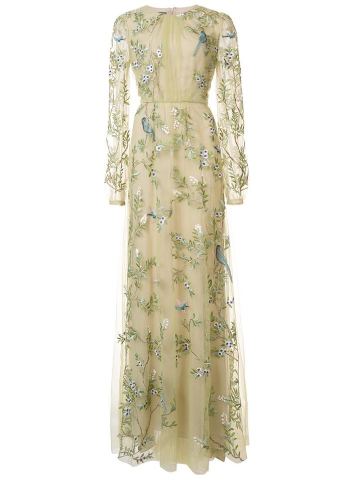 Monique Lhuillier Embroidered Bird Gown