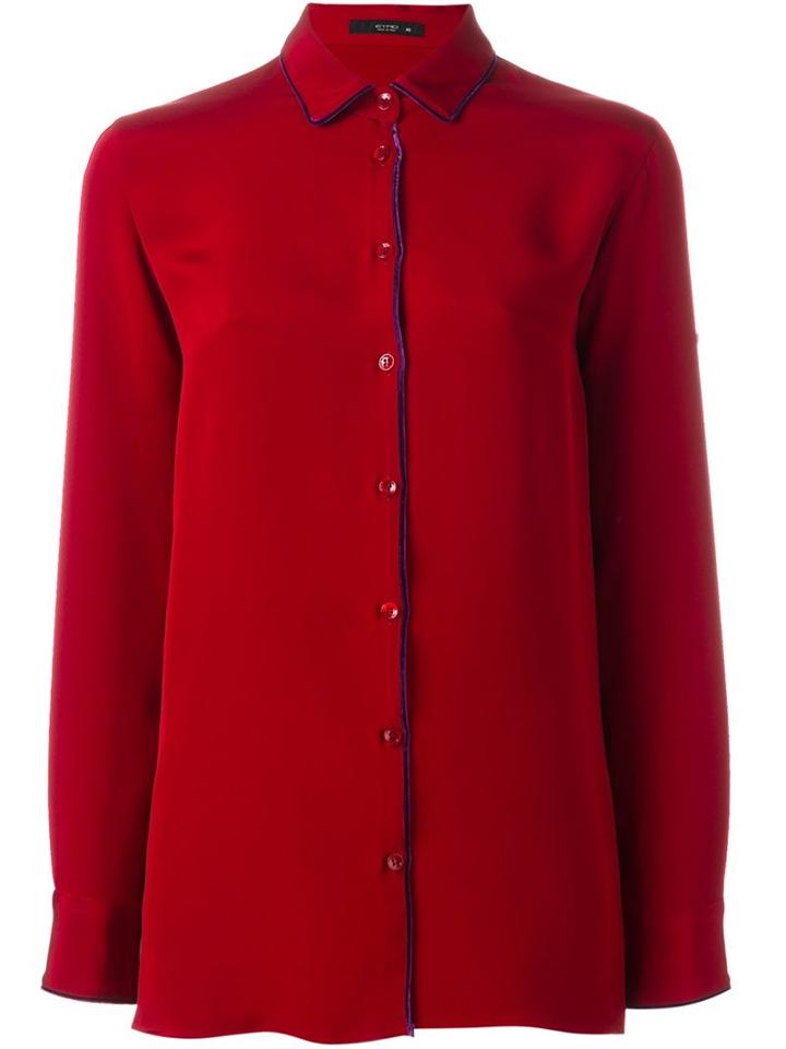 Etro Bias Tape Contrast Shirt, Women's, Size: 44, Red, Silk/nylon/polyester/viscose