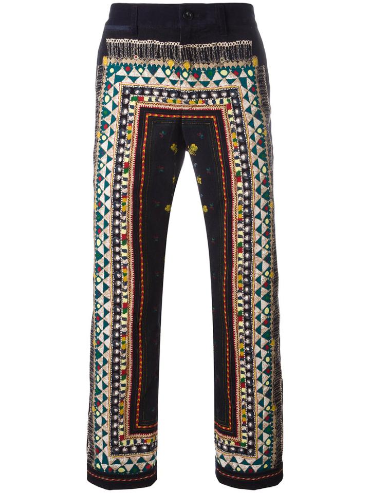 Sacai Tribal Lace Print Corduroy Trousers, Men's, Size: 3, Blue, Cotton