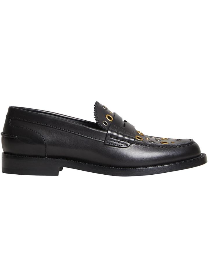 Burberry Eyelet Detail Penny Loafers - Black