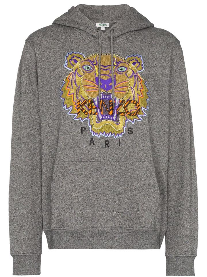 Kenzo Hiking Tiger Embroidered Hoodie - Grey