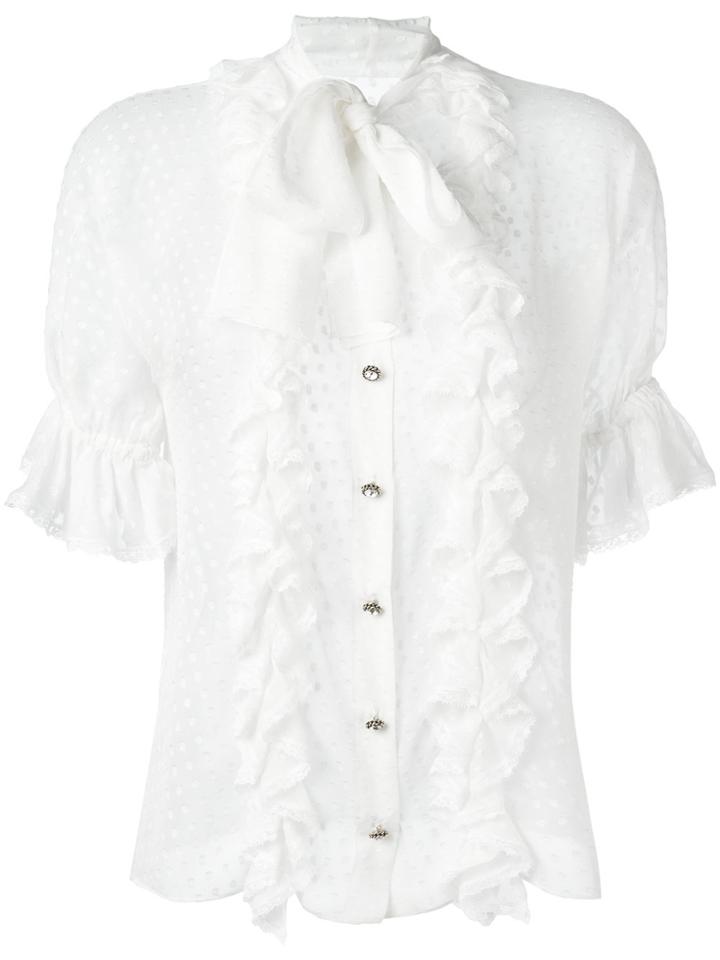 Dolce & Gabbana Polka Dot Ruffled Blouse - White