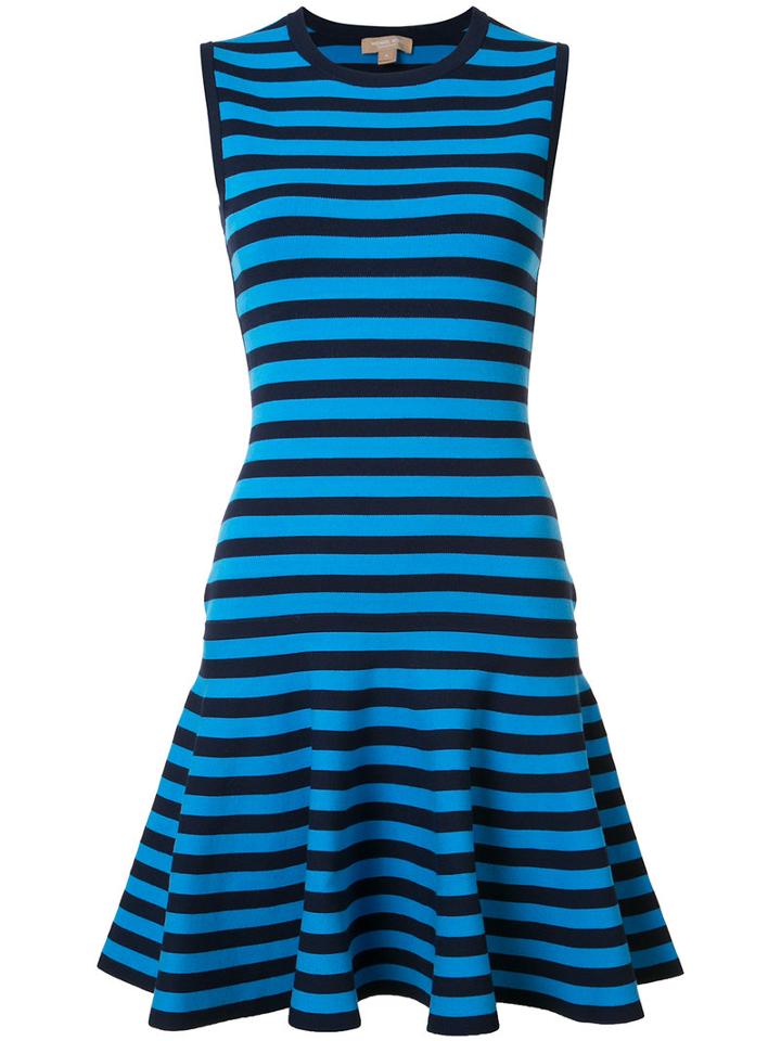 Michael Kors Striped Flared Dress, Women's, Size: Small, Blue, Viscose/nylon/polyester/spandex/elastane