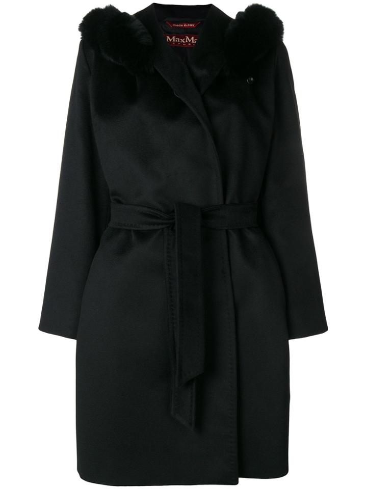 Max Mara Studio Belted Hooded Coat - Black