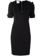 Gucci Ruffled V-neck Dress, Women's, Size: Large, Black, Viscose/polyamide/spandex/elastane