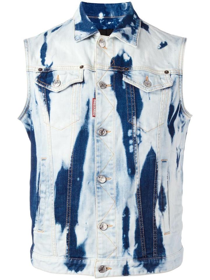 Dsquared2 Heavily Bleached Denim Vest, Men's, Size: 50, Blue, Cotton/spandex/elastane