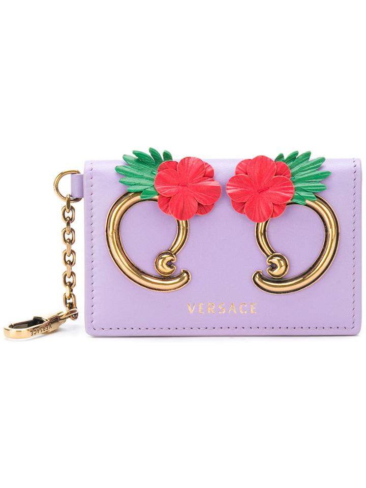 Versace Appliqué Flower Wallet - Pink & Purple