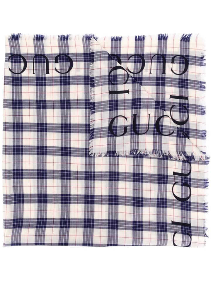 Gucci Checked Frayed Scarf - Blue