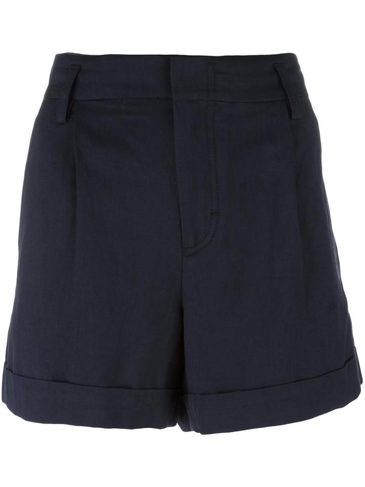 Vince Wide-legged Pleated Shorts, Women's, Size: 4, Blue, Cotton/linen/flax/lyocell