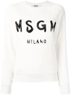 Msgm Logo Print Sweatshirt, Women's, Size: Xs, White, Cotton