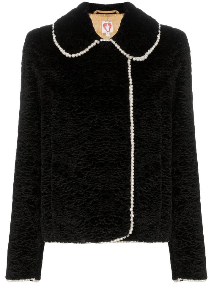 Shrimps Faux Fur Pearl-trim Jacket - Black