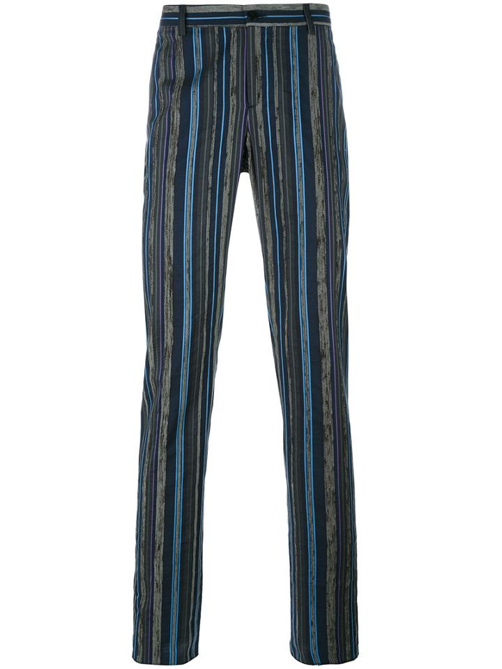 Etro Striped Tapered Trousers, Men's, Size: 50, Blue, Cotton/acrylic
