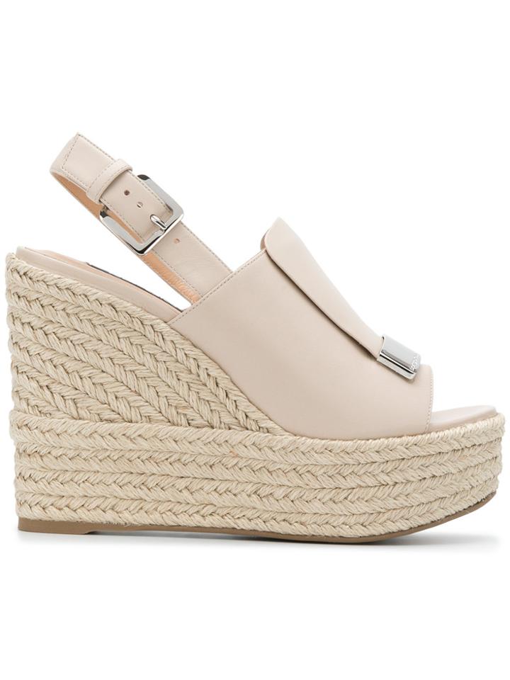 Sergio Rossi Slingback Platform Wedge Sandals - Nude & Neutrals