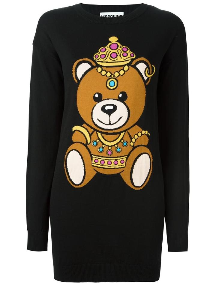 Moschino Bear Intarsia Dress, Women's, Size: Small, Black, Cotton