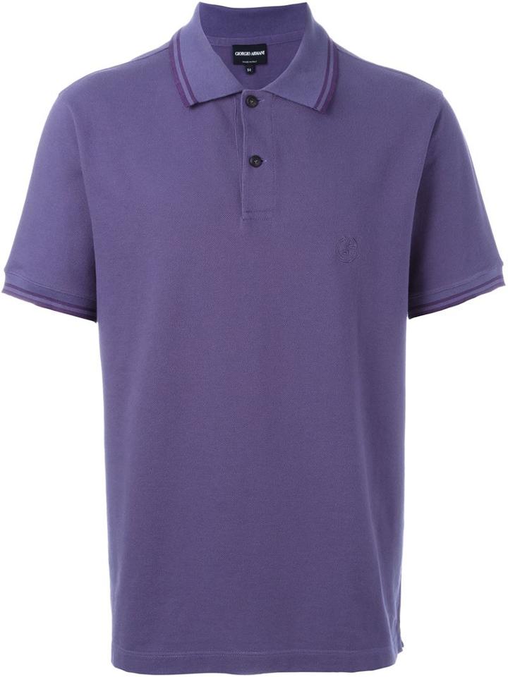 Giorgio Armani Embroidered Logo Polo Shirt, Men's, Size: 48, Pink/purple, Cotton/viscose