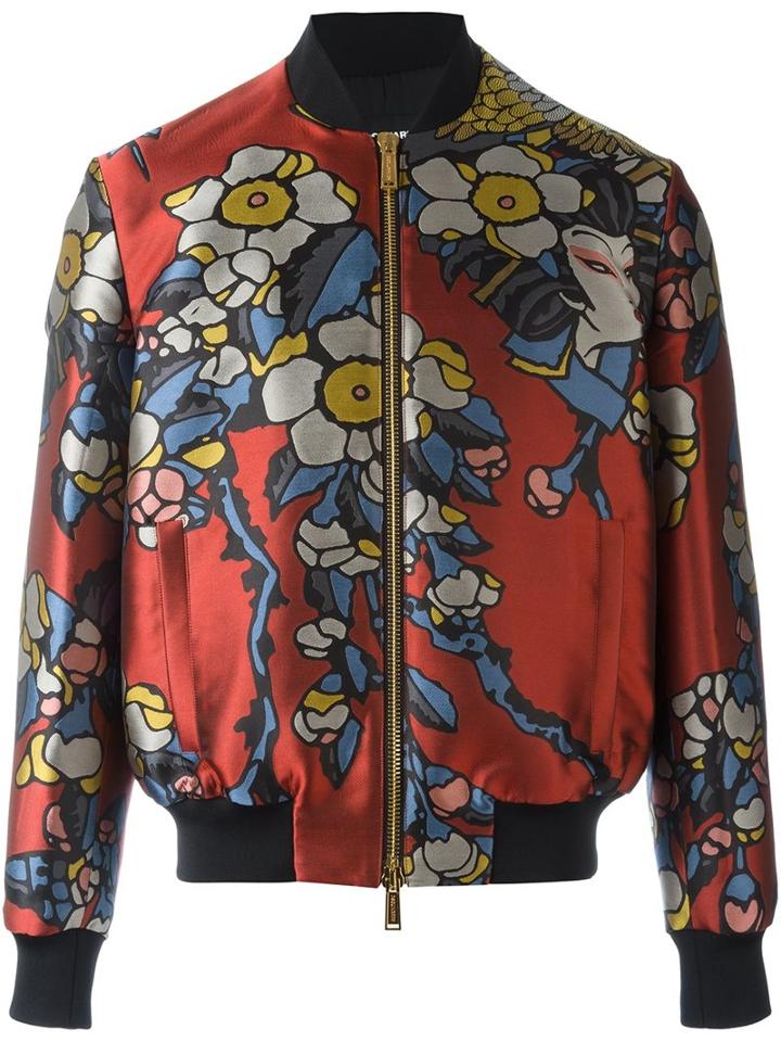 Dsquared2 Floral Effect Bomber, Men's, Size: 46, Red, Polyester/cotton/spandex/elastane