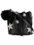 Les Petits Joueurs - Daliah Star Bucket Bag With Fox Fur Pom Pom - Women - Calf Leather - One Size, Black, Calf Leather