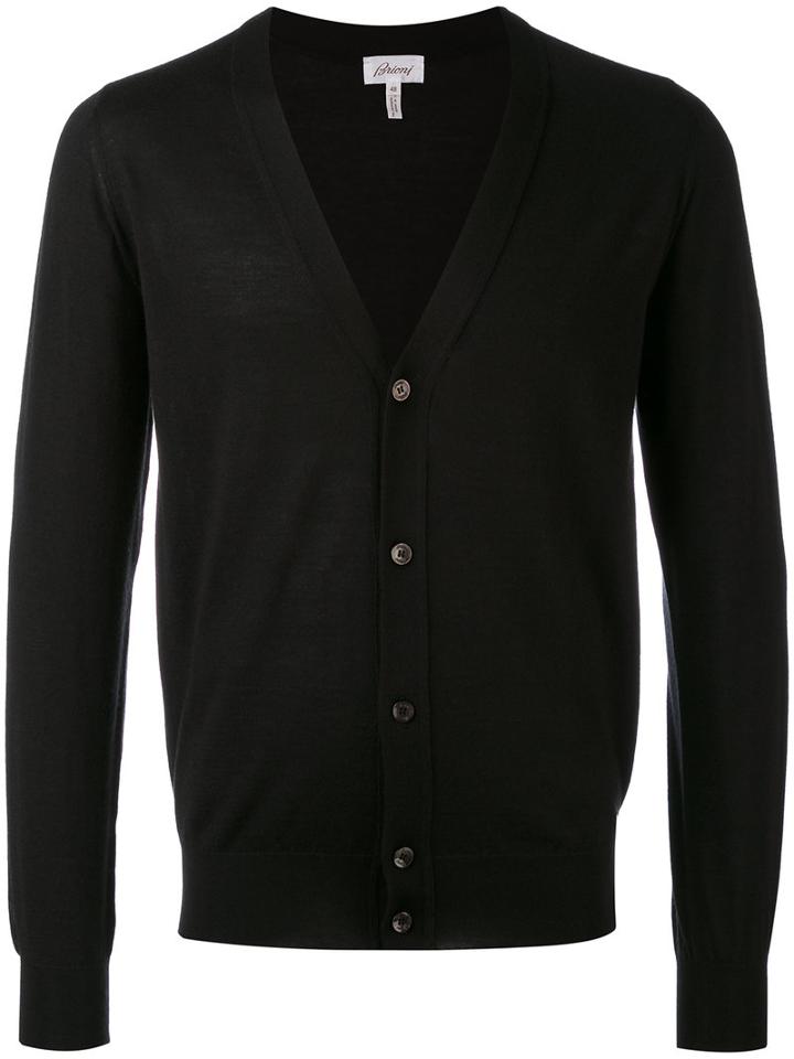 Brioni - V-neck Buttoned Cardigan - Men - Silk/cashmere - 46, Black, Silk/cashmere