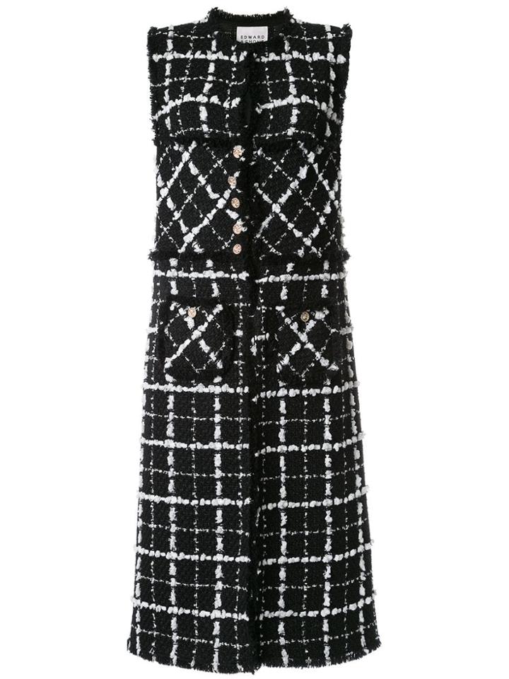 Edward Achour Paris Checked Sleeveless Coat - Black