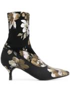 Strategia Floral Print Sock Boots - Black