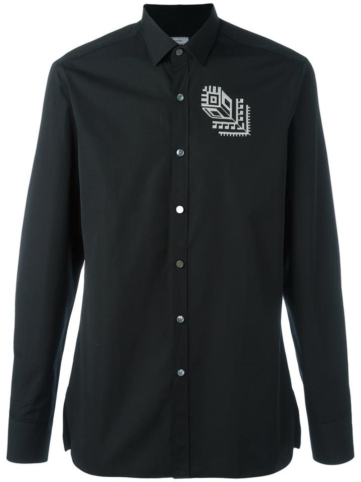 Lanvin Rose Tattoo Embroidered Shirt, Men's, Size: 39, Black, Cotton