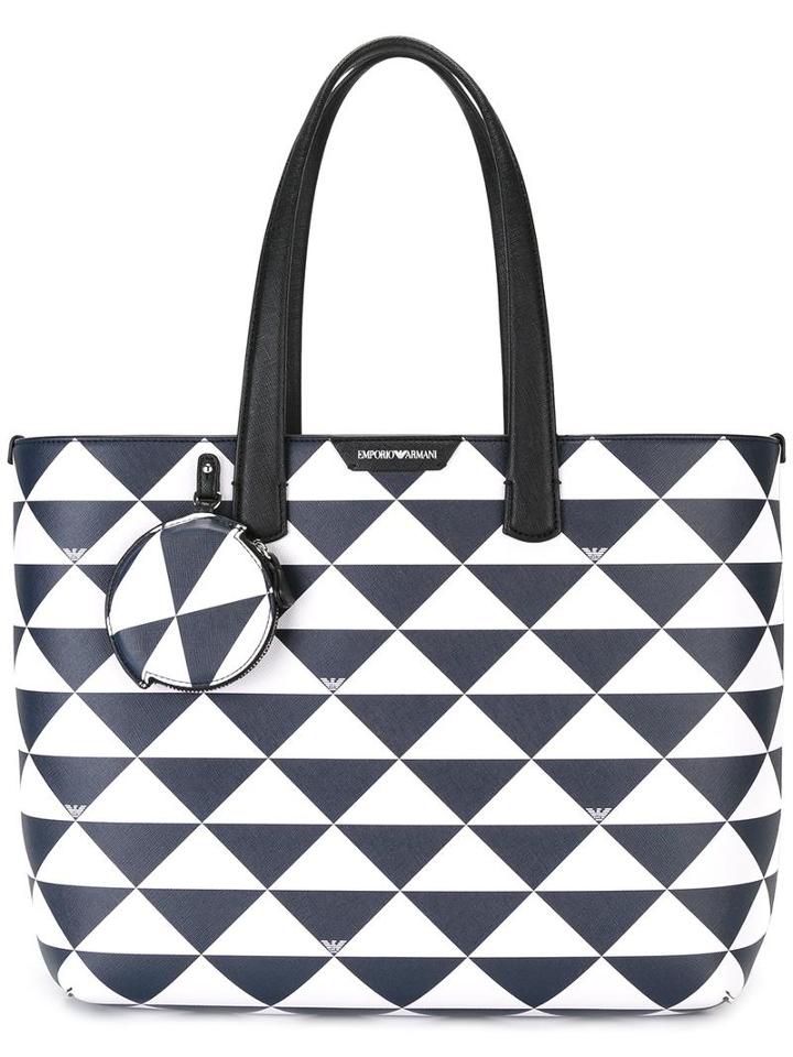 Emporio Armani Triangles Tote Bag, Women's, Blue, Polyester/leather
