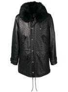 Furs66 Fur Trim Leather Coat - Black