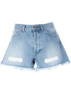 Off-white Frayed Denim Shorts, Women's, Size: 29, Blue, Cotton