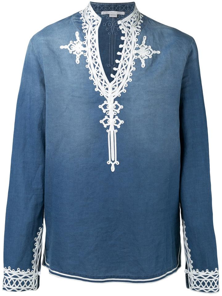 Stella Mccartney - Embroidered Shirt - Men - Cotton/linen/flax - 46, Blue, Cotton/linen/flax