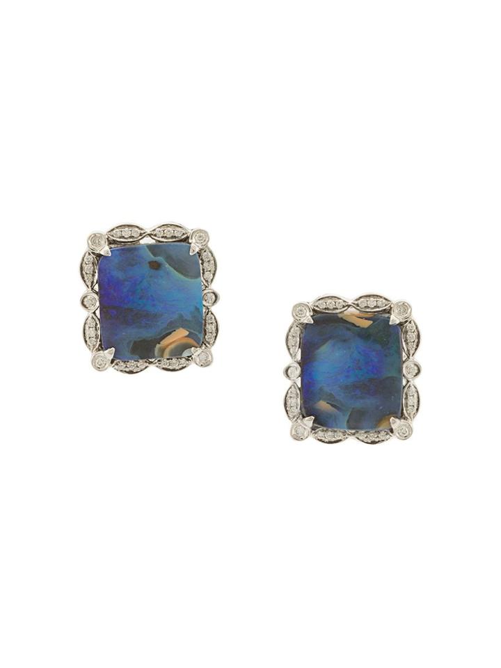 Dana Rebecca 14kt White Gold Boulder Opal And Diamond Stud Earrings -