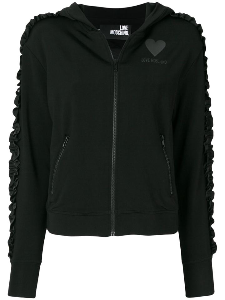 Love Moschino Ruched Sleeve Zipped Hoodie - Black