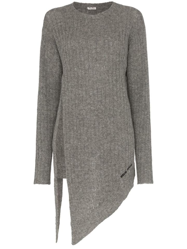 Miu Miu Asymmetric Wool Pullover - Grey