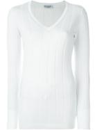 Brunello Cucinelli Ribbed V Neck Sweater, Women's, Size: Xl, White, Cotton