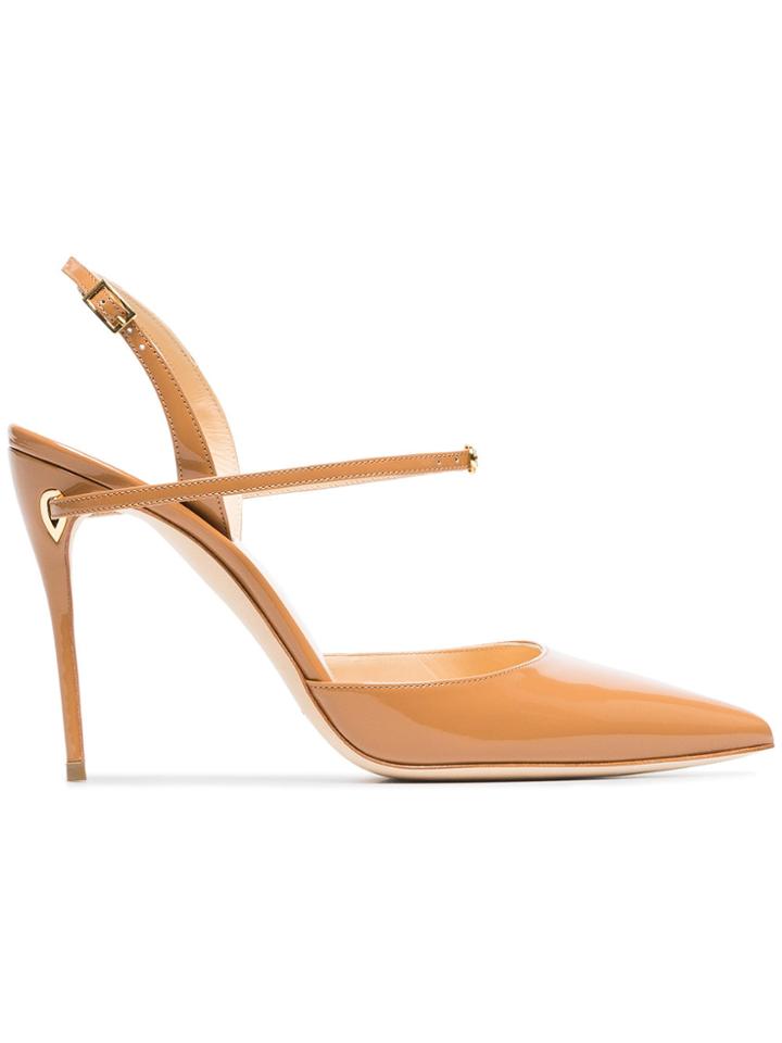 Jennifer Chamandi Camel Vittorio 105 Patent Leather Pumps - Brown