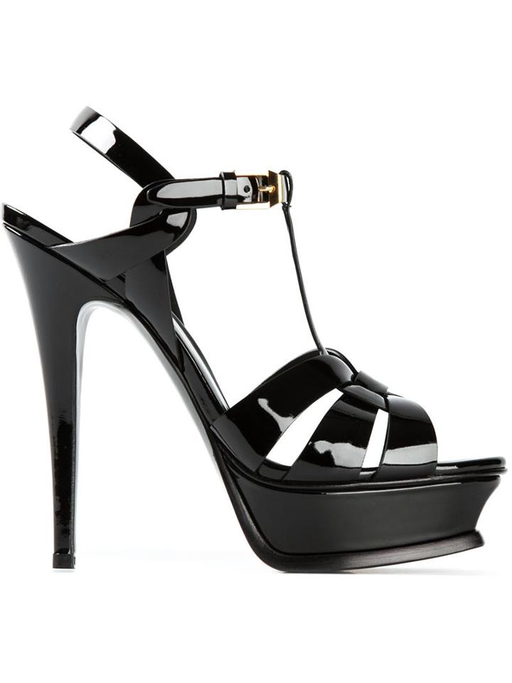 Saint Laurent Tribute Sandals, Women's, Size: 41, Black, Leather/patent Leather