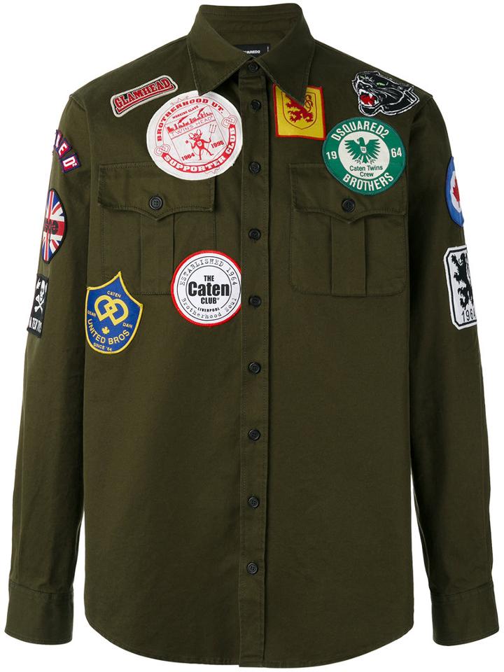 Dsquared2 Patched Military Shirt, Men's, Size: 48, Green, Cotton